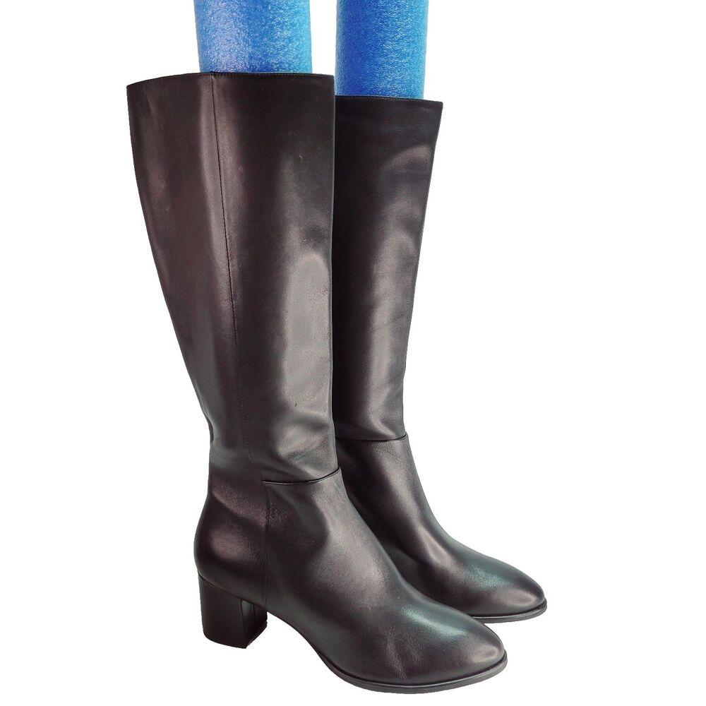 stuart weitzman Leather knee high boots 8 Black 8b round toe block‎ heel zip